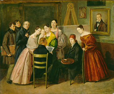 A Painter and Visitors in a Studio, c.1835 (oil on paper on canvas)