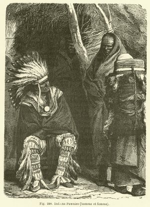 Indiens Pawnies, homme et femme (engraving)