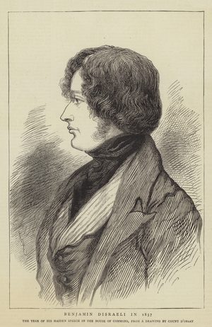 Benjamin Disraeli in 1837 (engraving)