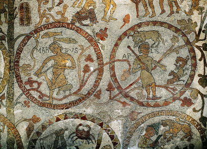 The signs of the Zodiac from the mosaic floor of the cathedral of Otranto, southern Italy (mosaic)