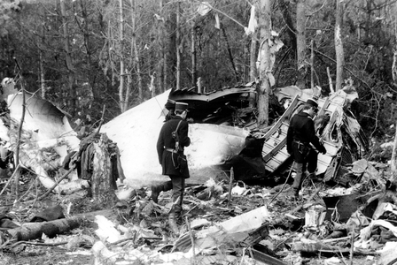 French Policemen on The Site of The Crash of Turkish Plane in The Forest of Ermenonville Mars 4, 1974 (b/w photo)