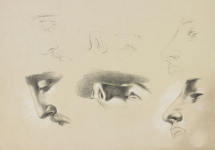 Six profile studies of a male head, c.1870 (pencil with white heightening on paper)