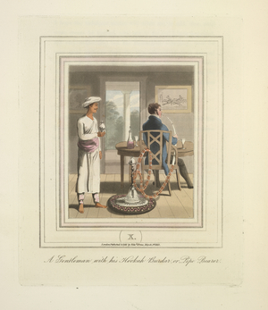 A Gentleman with his Hookah Burdar or Pipe Bearer