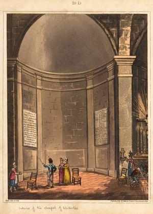 Interior of the chapel of Waterloo, 1817. (aquatint)