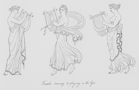 Females dancing and playing on the lyre (engraving)