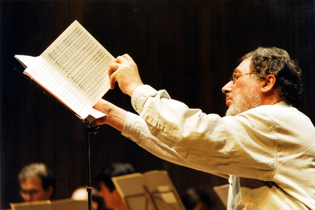 Heinz Karl GRUBER, with score in rehearsal in 2000 Austrian composer, 1943-
