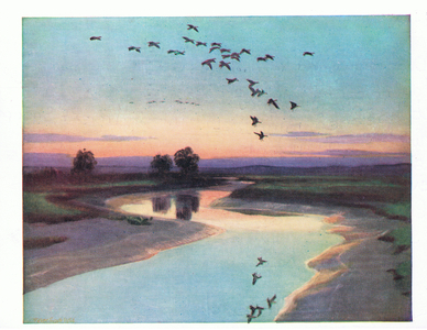 Low tide on a still evening (colour litho)