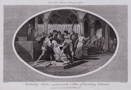 Archbishop Becket murdered at the Altar of Canterbury Cathedral (engraving)
