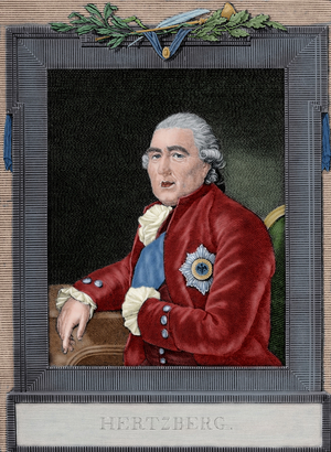 Ewald Friedrich von Hertzberg (1725-1795). Engraving. Colored.