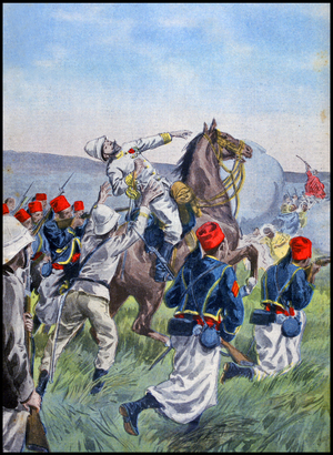 The death of Lamy, surrounded by Tiraileurs Senegalais troops, 1900