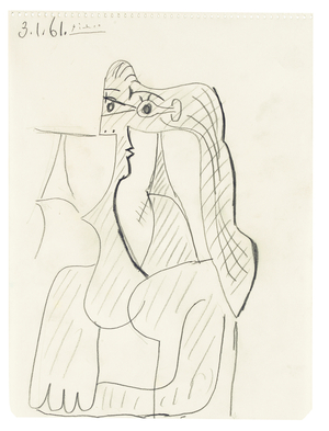 Bust of a seated woman, 1961 (pencil on paper)