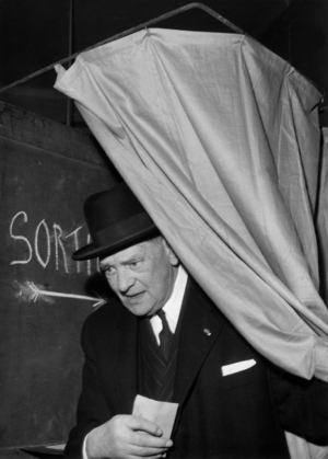 The French President Rne Coty Leave The Votting in The 8 Arrondissement in Paris during The Presidential Election, November 23, 1958 (b/w photo)