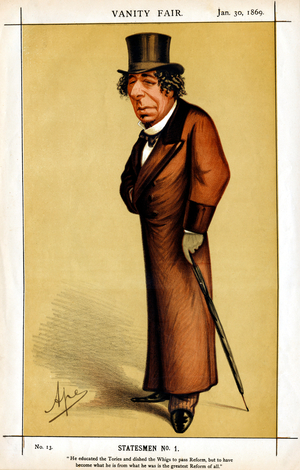 The Right Honourable Benjamin Disraeli' Vanity Fair caricature by Ape 30 January 1869