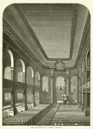 The interior of St Philip's Church (engraving)