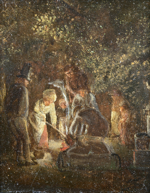 The Witches' Brew 17th C. Artist Unknown (Dutch) Oil on wood panel David David Gallery, Philadelpha, Pennsylvania, USA