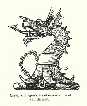 Crest, a Dragon's Head erased collared and chained (engraving)