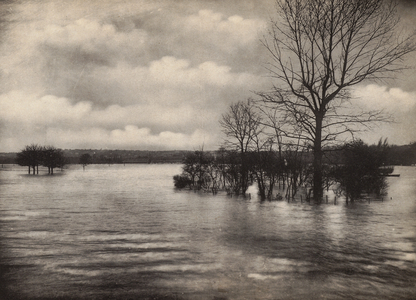 Paris floods, 1910: Longchamps, Champ de Courses (b/w photo)