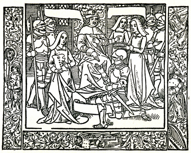 Joan of Arc knighted by the king of France, 1493 (engraving)