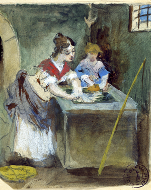 Washerwomen, print by Nicoli, Italy, 19th century