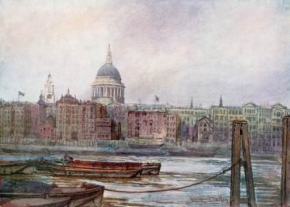 St Paul's from the Southern Bank of the Thames (colour litho)