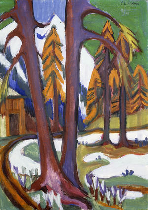 Mountain-Early Spring with Larchen; Berg-Vorfruhling mit Larchen, c.1921-1923 (oil on canvas)
