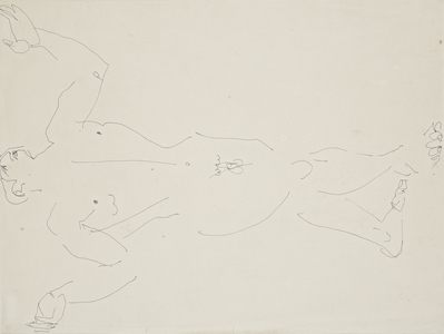 Male nude, walking with palms raised, 1913-14 (circa) (drawing)