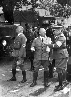 Julius Streicher with Adolf Wagner and Lieutenant Colonel Koerbitz (b/w photo)