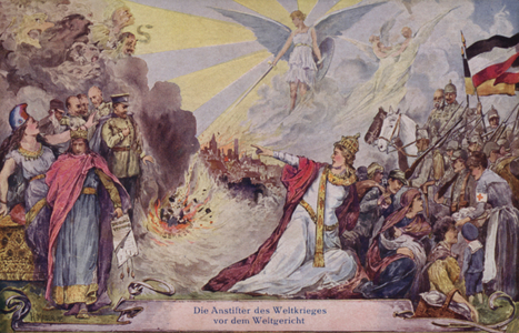 Those responsible for instigating the First World War facing judgement before an International court (lithograph)