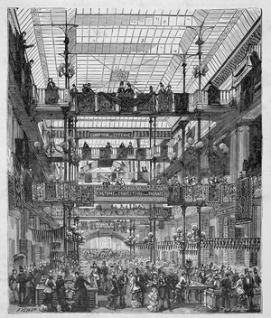 View of the interior of the Louvre department stores in Paris, circa 1881 (Engraving)