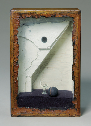 Sand Fountain, c.1961 (glass, gouache, coloured sand, metal, and wooden ball)