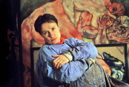 Lydie Arickx french painter here in 1986 in her workshop .