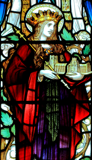 St Etheldreda, Abbess of Ely, 7th century Saint, stained glass, 1895 (stained glass)