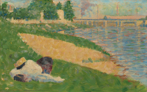 The Seine with Clothing on the Bank (Study for \"Bathers at Asnières\"), 1883-1884 (oil on wood)