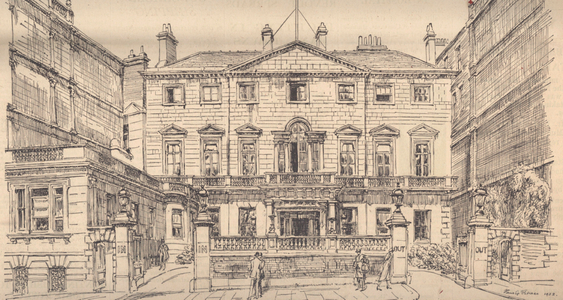Drawing of Naval and Miltiary club in Piccadilly, 1933 (pen & ink)