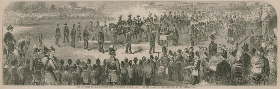 General view of the scene in Hyde Park on the occasion of the distribution of the Victoria Cross (engraving)
