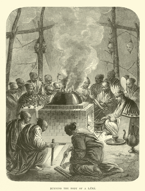 Burning the body of a Lama (engraving)