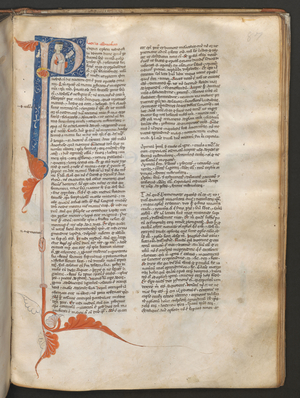 Full page: text and initial'P'with half-length figure of the writer Albucasis (parchment)