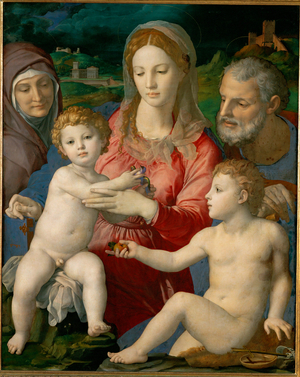 The Holy Family with Saint Anne and young John (painting on poplar wood)