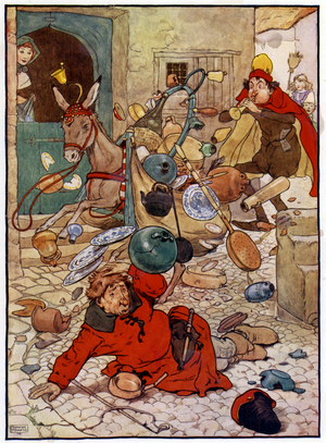 Illustration for The Story of Tom The Piper's Son (colour litho)