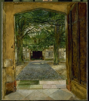 The Courtyard at Speke Hall, 1854 (oil on canvas)