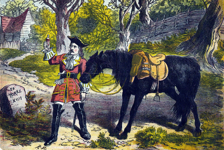 Dick Turpin (1706-1739) English robber and highwayman. 19th century (colour-printed wood engraving)
