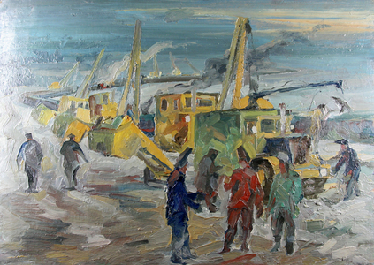 Laying the Gas Pipes, 1977 (oil on canvas)