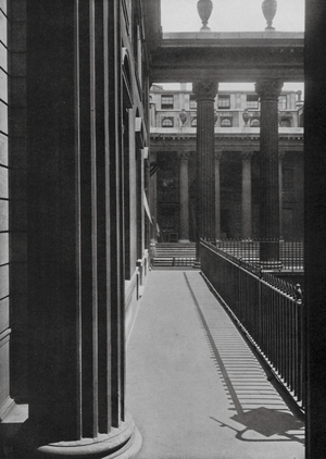 Bank of England: Residence Courtyard, looking along North Side to Lothbury Courtyard, 1798-99, Architect Soane (b/w photo)