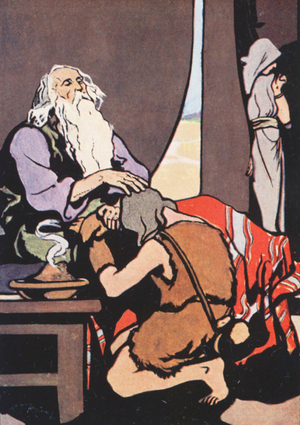 And Jacob said unto his father, "I am Esau" (colour litho)
