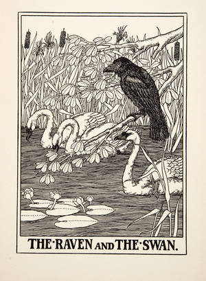 The Raven and the Swan, from A Hundred Fables of Aesop, pub.1903 (engraving)