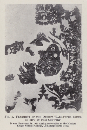 Fragment of the Oldest Wall-paper found in situ in this Country (b/w photo)