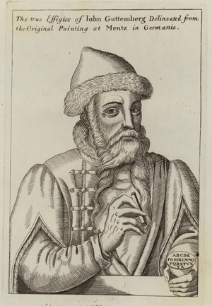 Johannes Gutenberg, German inventor, printer and publisher (engraving)