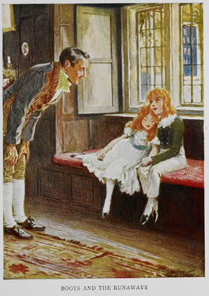 'Boots and the runaways'. Illustration for the story 'Dombey and son' by Charles Dickens.