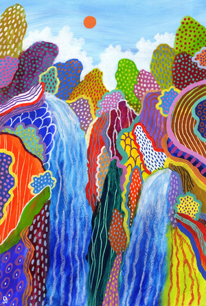 Floating World 24, 2023 (acrylic and oil pastel on paper)