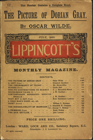 'The Picture of Dorian Gray' by Oscar Wilde, Lippincott's Monthly Magazine, July 1890 (colour litho)